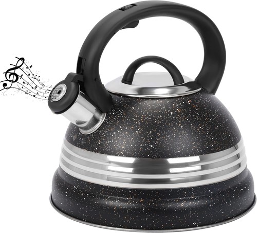 Black whistling tea kettle - tea,